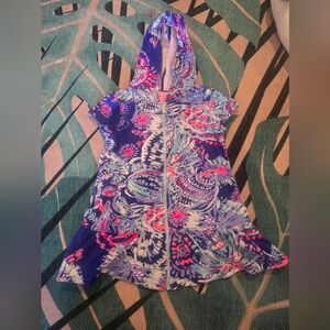 Lilly Pylitzer Girl Colorful Hooded Zip-Up Dress Swim Cover up size S 4-5